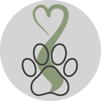 Icon einer Hundepfote, im Hintergrund abstraiert dargestellter Geruch - eine Linie erinnert an ein Herz